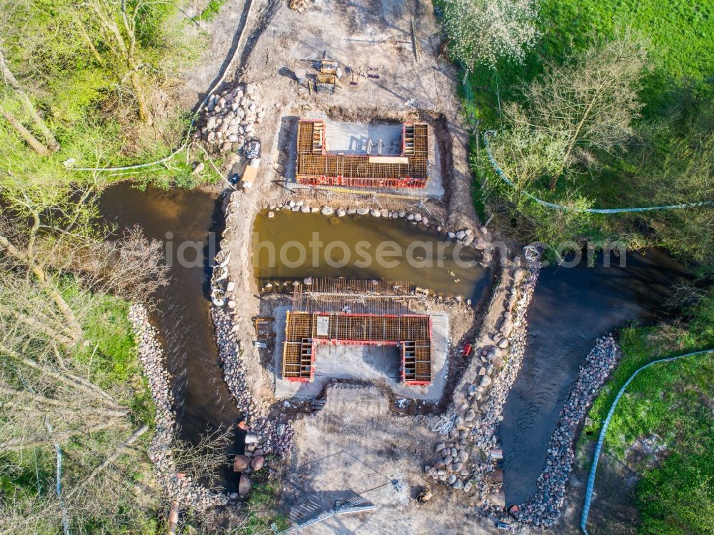 Aerial image Ziezow - New construction of the bridge structure Plane in Ziezow in the state Brandenburg, Germany