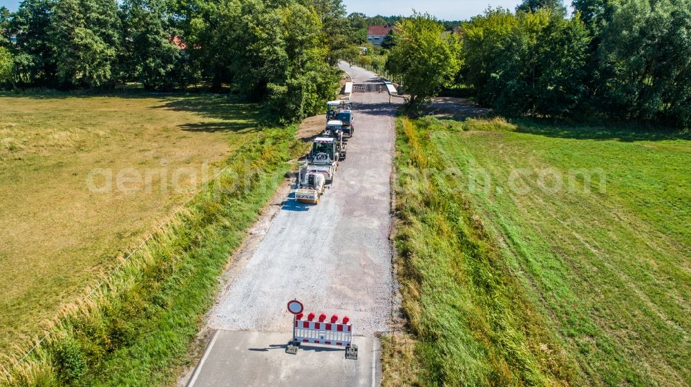 Planetal from the bird's eye view: New construction of the bridge structure Plane in Ziezow in the state Brandenburg, Germany