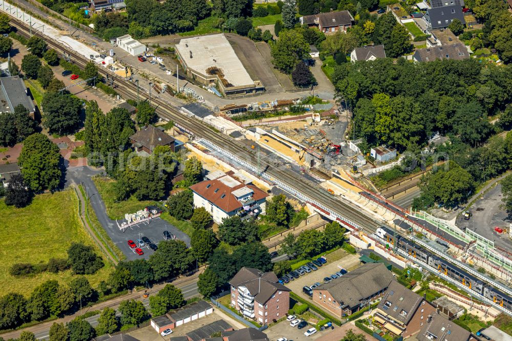 Aerial image Voerde (Niederrhein) - New construction of the bridge structure about the Steinstrasse in Voerde (Niederrhein) at Ruhrgebiet in the state North Rhine-Westphalia, Germany