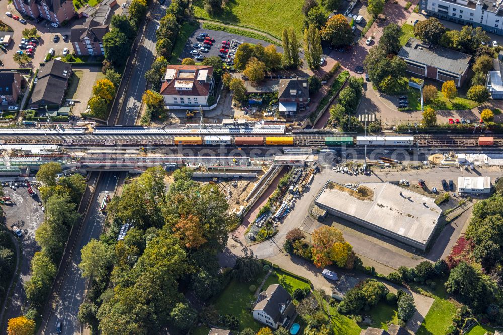 Aerial image Voerde (Niederrhein) - new construction of the bridge structure about the Steinstrasse in Voerde (Niederrhein) at Ruhrgebiet in the state North Rhine-Westphalia, Germany