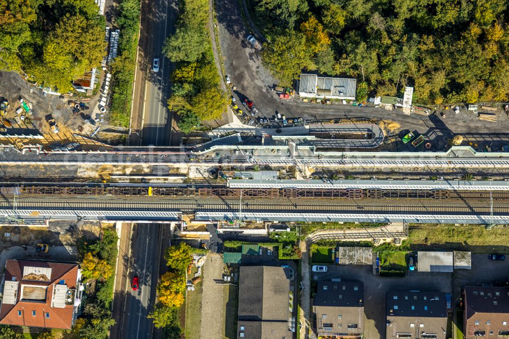 Aerial image Voerde (Niederrhein) - new construction of the bridge structure about the Steinstrasse in Voerde (Niederrhein) at Ruhrgebiet in the state North Rhine-Westphalia, Germany