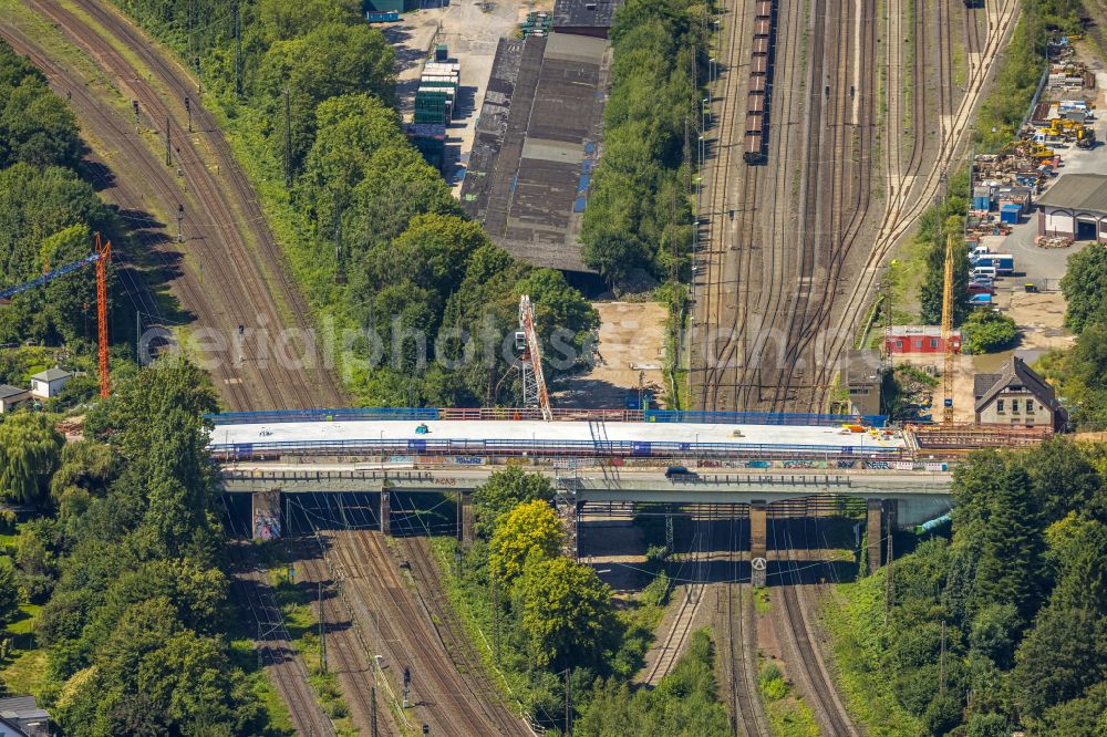 Aerial image Bochum - New construction of the bridge structure Bruecke on Lohring on street Am Lohberg in the district Innenstadt in Bochum at Ruhrgebiet in the state North Rhine-Westphalia, Germany