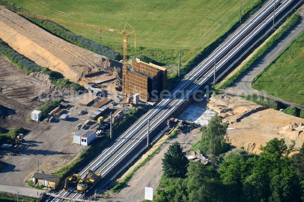 Aerial image Sonnewalde - New construction of the bridge structure on Brenitzer Strasse in Sonnewalde in the state Brandenburg, Germany