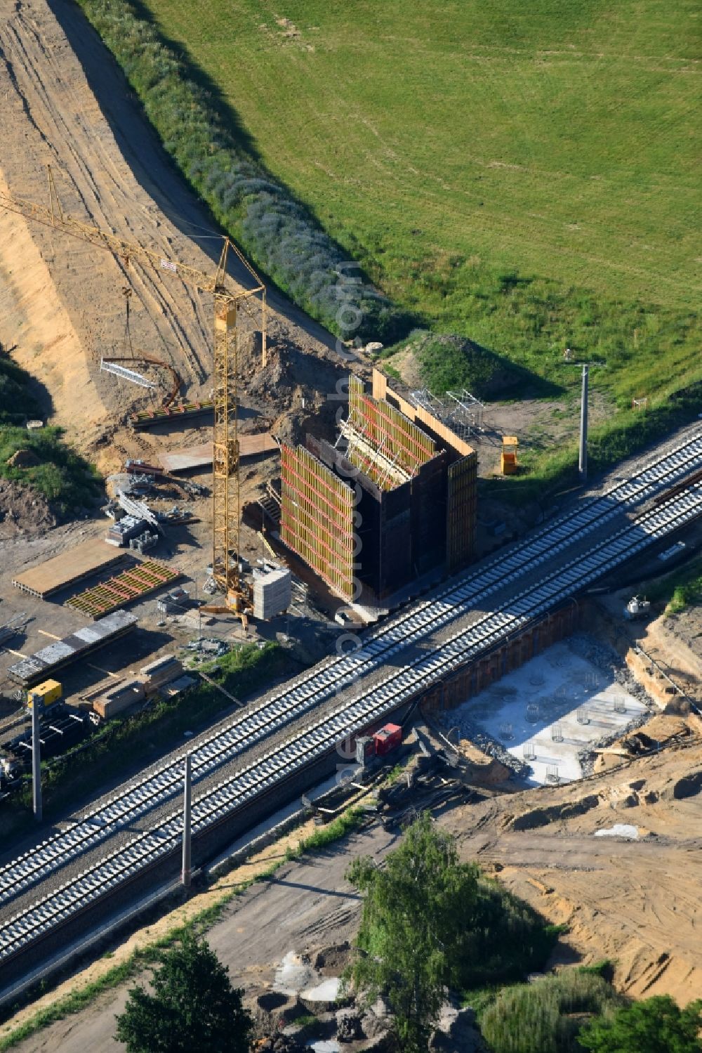 Aerial photograph Sonnewalde - New construction of the bridge structure on Brenitzer Strasse in Sonnewalde in the state Brandenburg, Germany