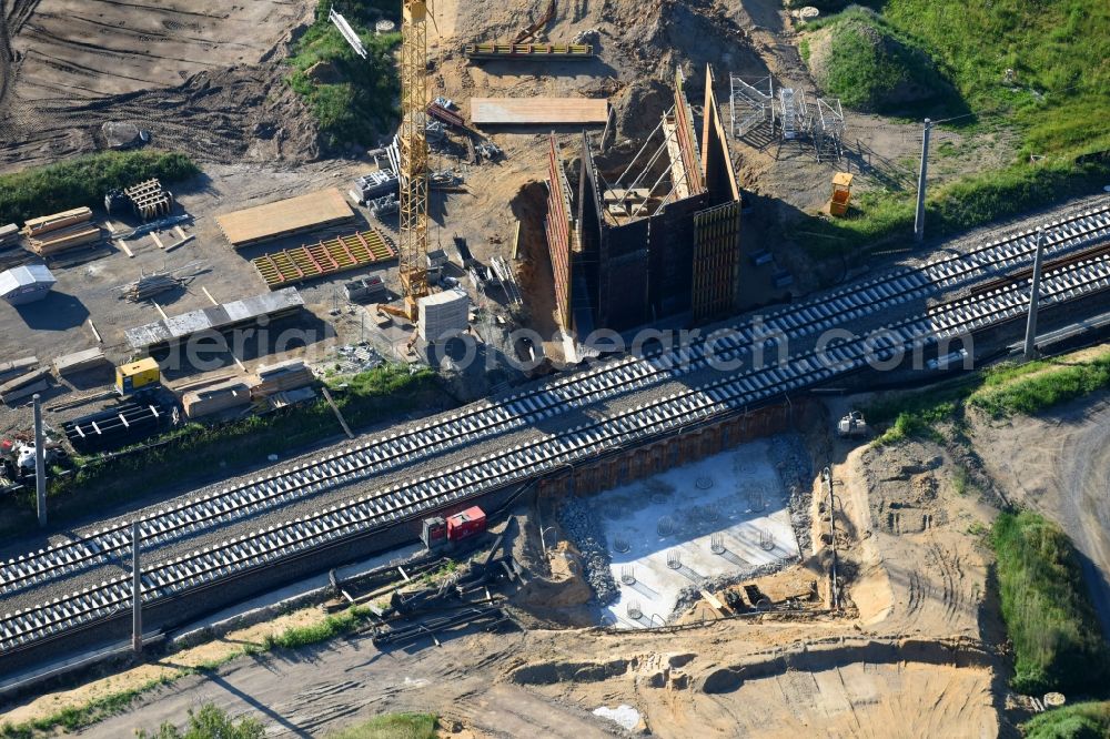 Sonnewalde from above - New construction of the bridge structure on Brenitzer Strasse in Sonnewalde in the state Brandenburg, Germany