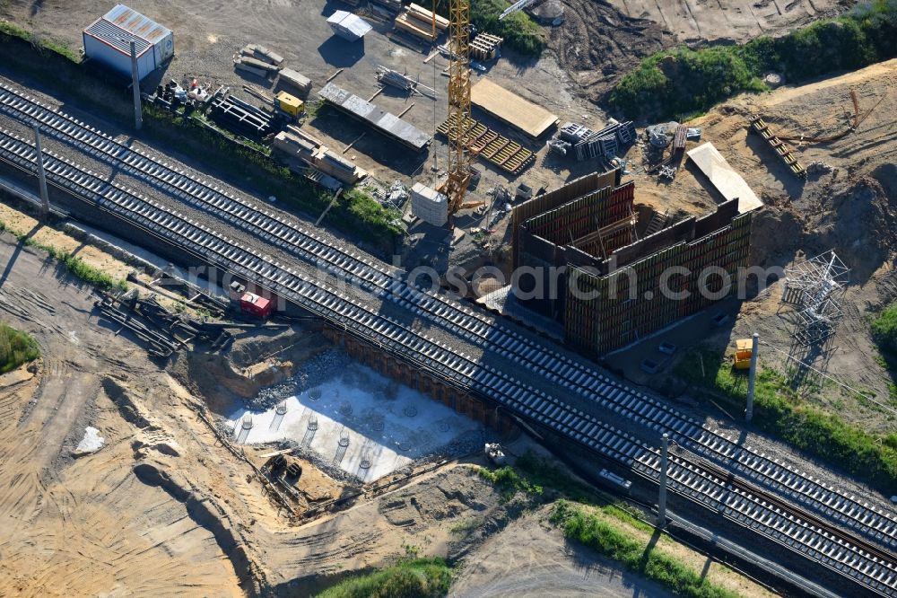 Sonnewalde from the bird's eye view: New construction of the bridge structure on Brenitzer Strasse in Sonnewalde in the state Brandenburg, Germany