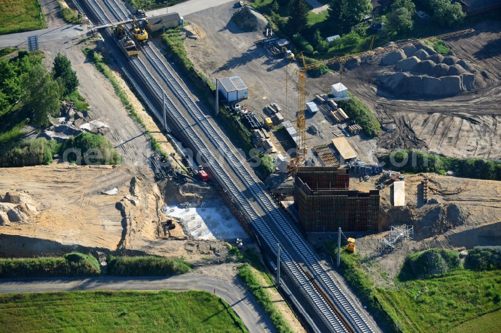 Aerial image Sonnewalde - New construction of the bridge structure on Brenitzer Strasse in Sonnewalde in the state Brandenburg, Germany