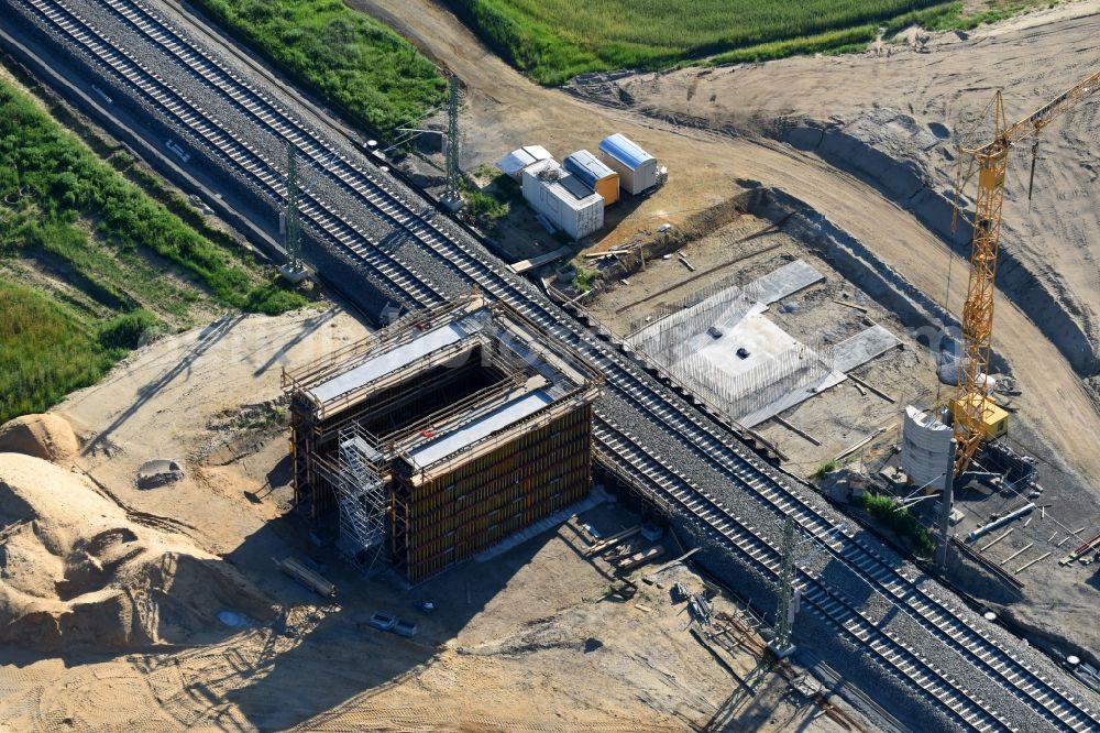 Aerial photograph Sonnewalde - New construction of the bridge structure on Brenitzer Strasse in Sonnewalde in the state Brandenburg, Germany