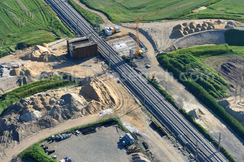 Sonnewalde from above - New construction of the bridge structure on Brenitzer Strasse in Sonnewalde in the state Brandenburg, Germany