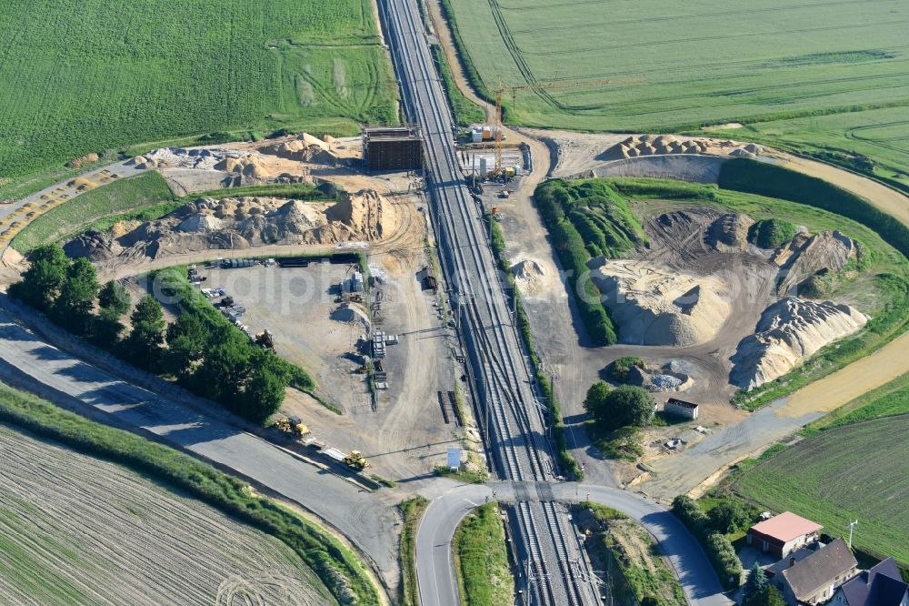 Sonnewalde from the bird's eye view: New construction of the bridge structure on Brenitzer Strasse in Sonnewalde in the state Brandenburg, Germany