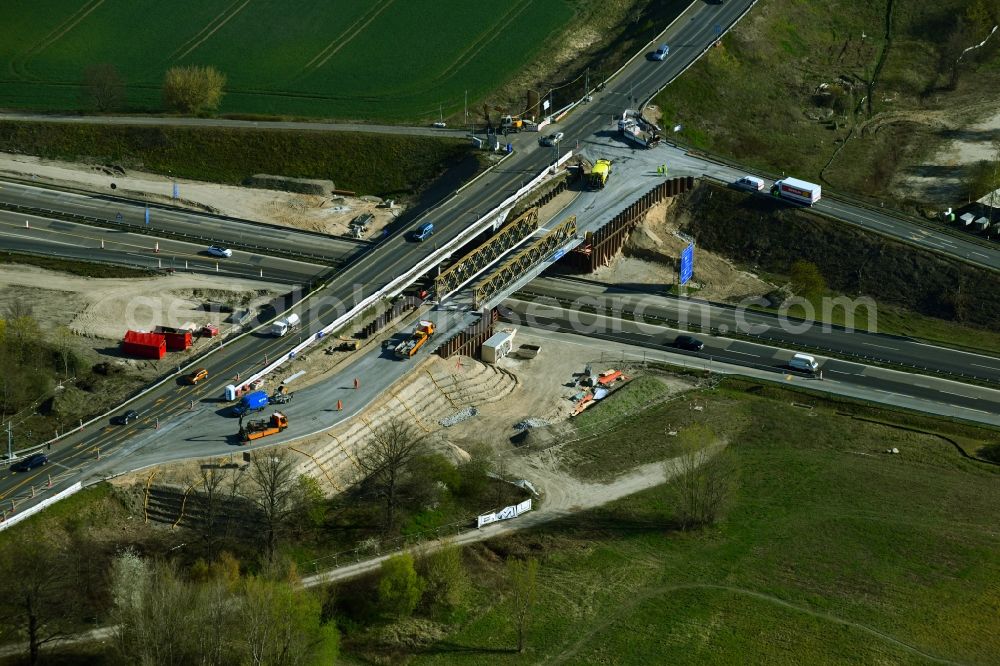 Aerial image Berlin - New construction of the bridge structure on Bucher Strasse at Buchholzer Graben in the district Franzoesisch Buchholz in Berlin, Germany