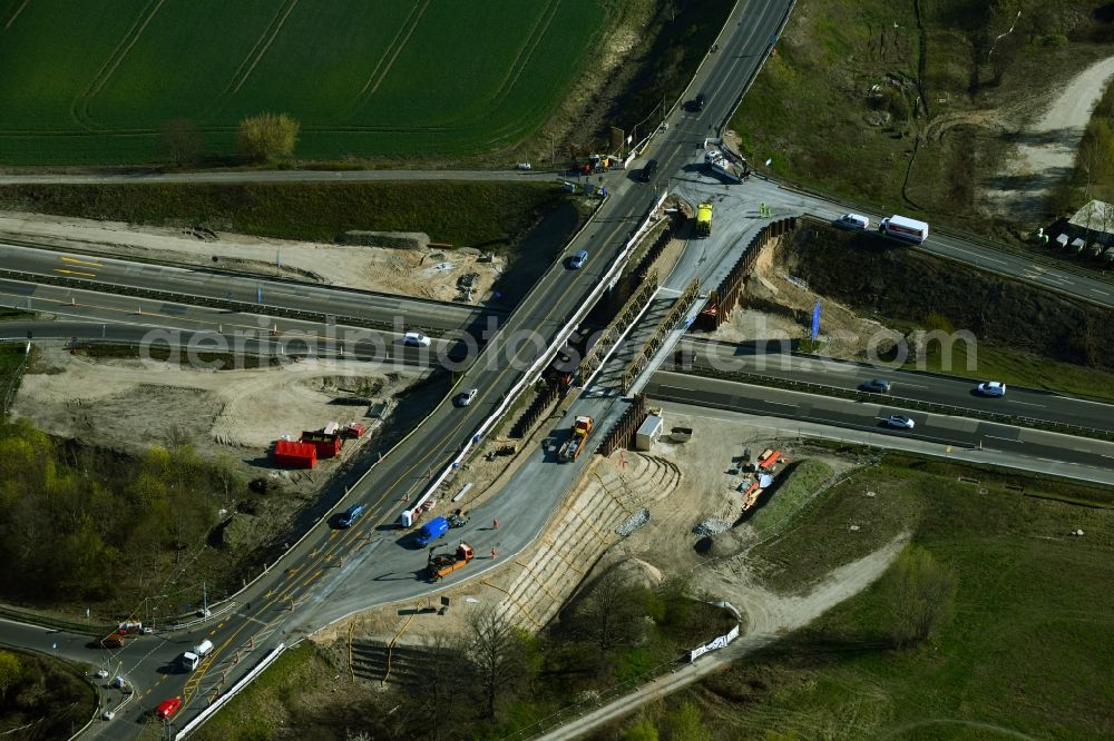 Berlin from above - New construction of the bridge structure on Bucher Strasse at Buchholzer Graben in the district Franzoesisch Buchholz in Berlin, Germany