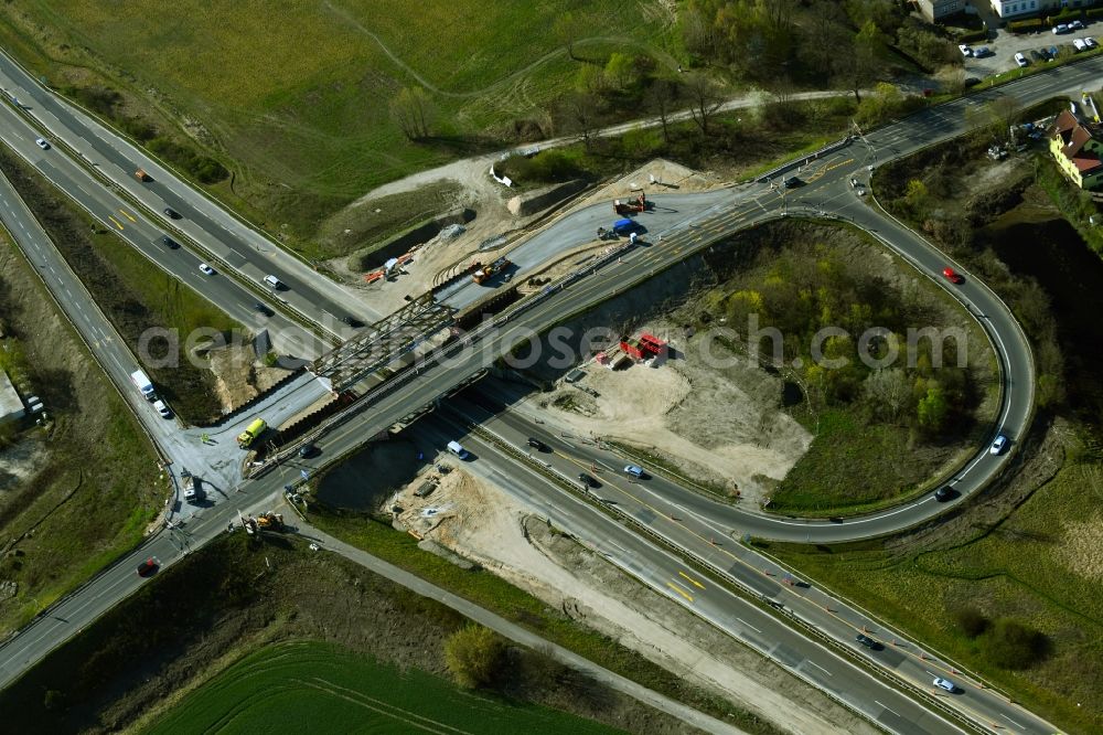 Berlin from above - New construction of the bridge structure on Bucher Strasse at Buchholzer Graben in the district Franzoesisch Buchholz in Berlin, Germany