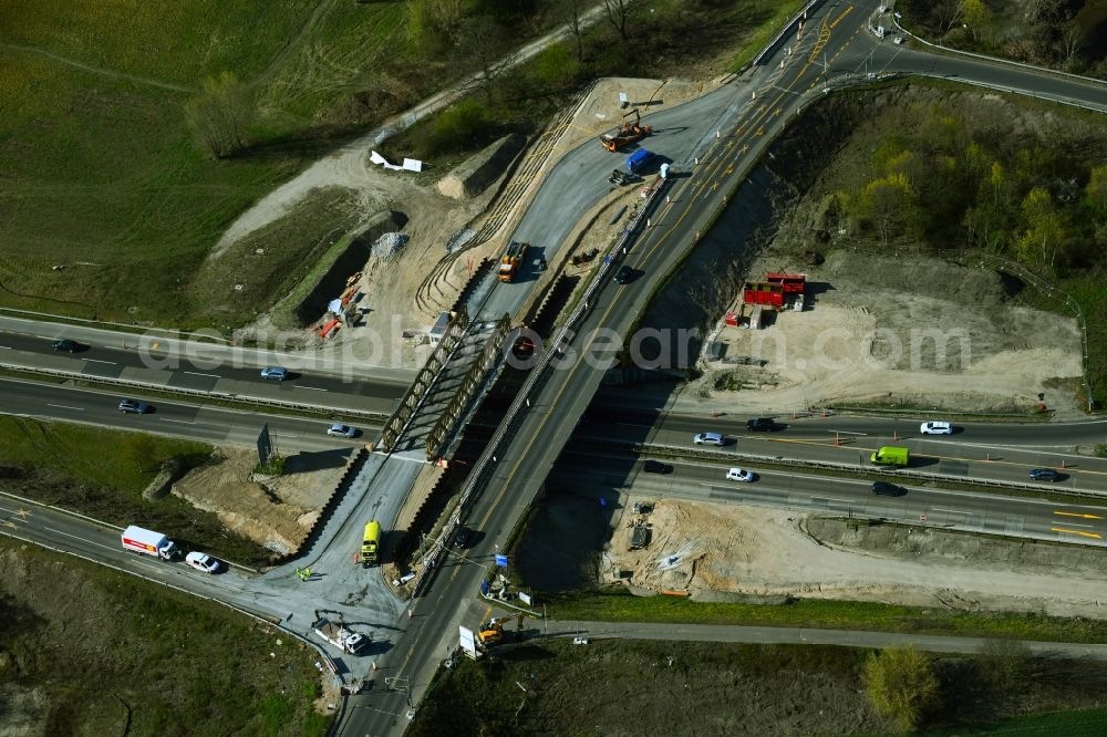 Aerial image Berlin - New construction of the bridge structure on Bucher Strasse at Buchholzer Graben in the district Franzoesisch Buchholz in Berlin, Germany