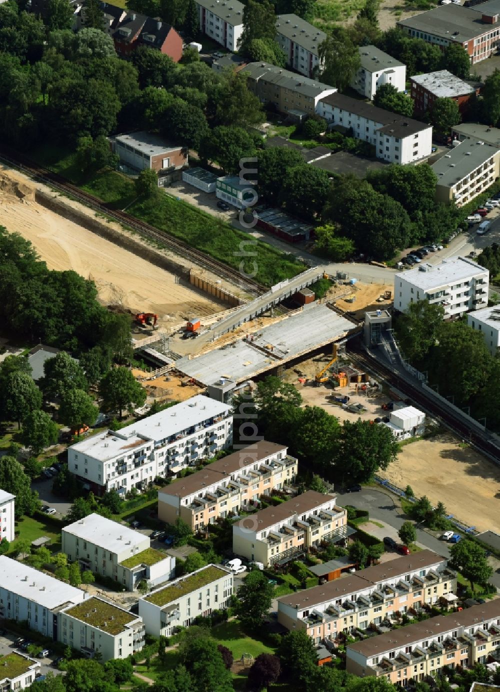 Hamburg from the bird's eye view: New construction of the bridge structure Legienbruecke on Legienstrasse in the district Horn in Hamburg, Germany