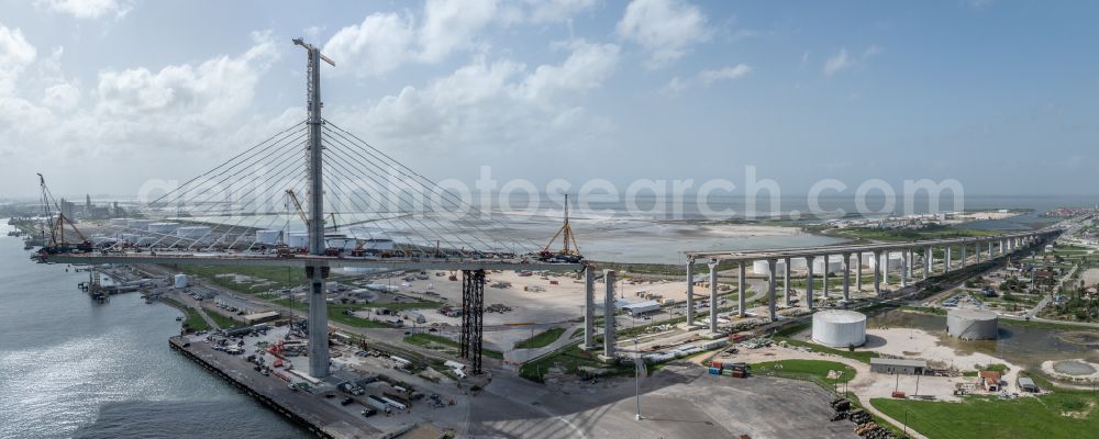 Aerial photograph Corpus Christi - New construction of the bridge structure New Harbor Bridge or US 181 Harbor Bridge on street North Sam Rankin Street in Corpus Christi in Texas, United States of America