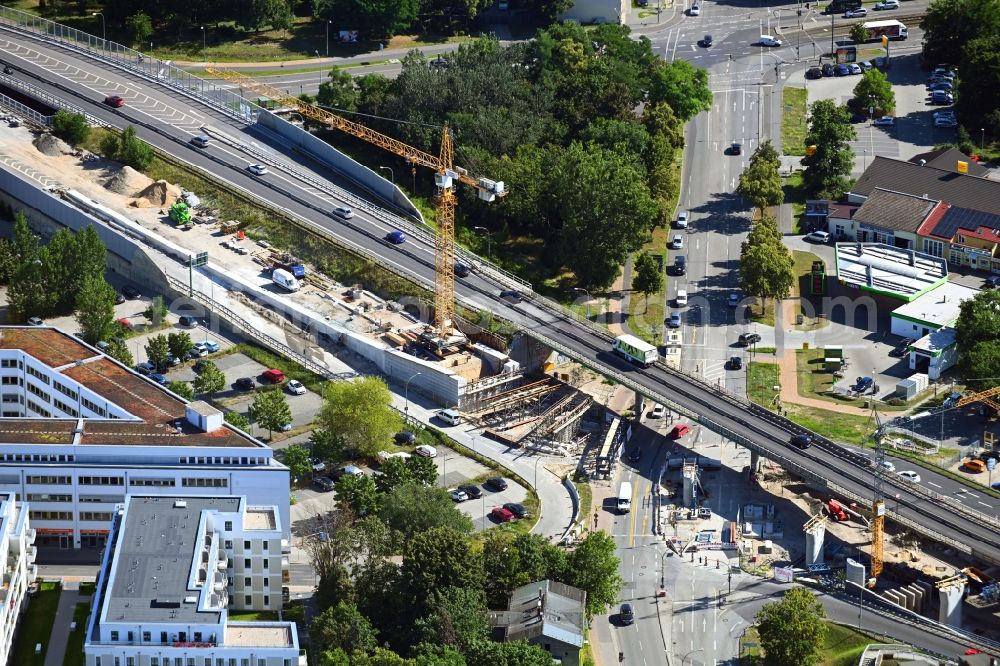 Potsdam from above - New construction of the bridge structure auf of Nuthestrasse in Potsdam in the state Brandenburg, Germany