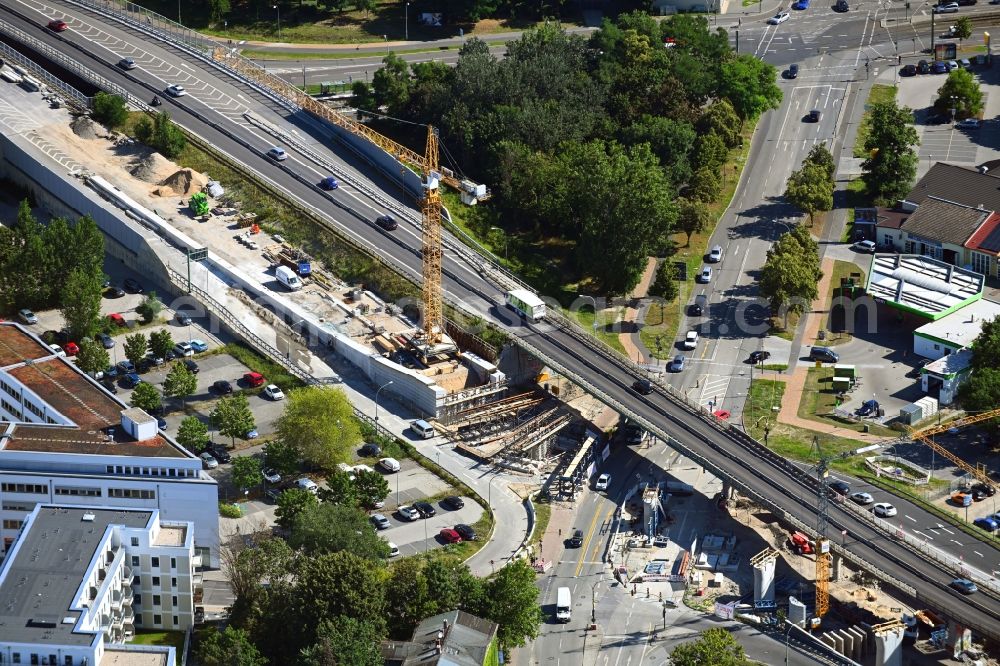 Aerial image Potsdam - New construction of the bridge structure auf of Nuthestrasse in Potsdam in the state Brandenburg, Germany