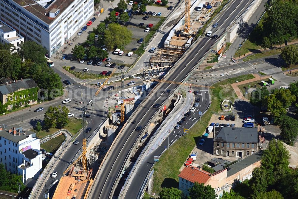 Potsdam from the bird's eye view: New construction of the bridge structure auf of Nuthestrasse in Potsdam in the state Brandenburg, Germany