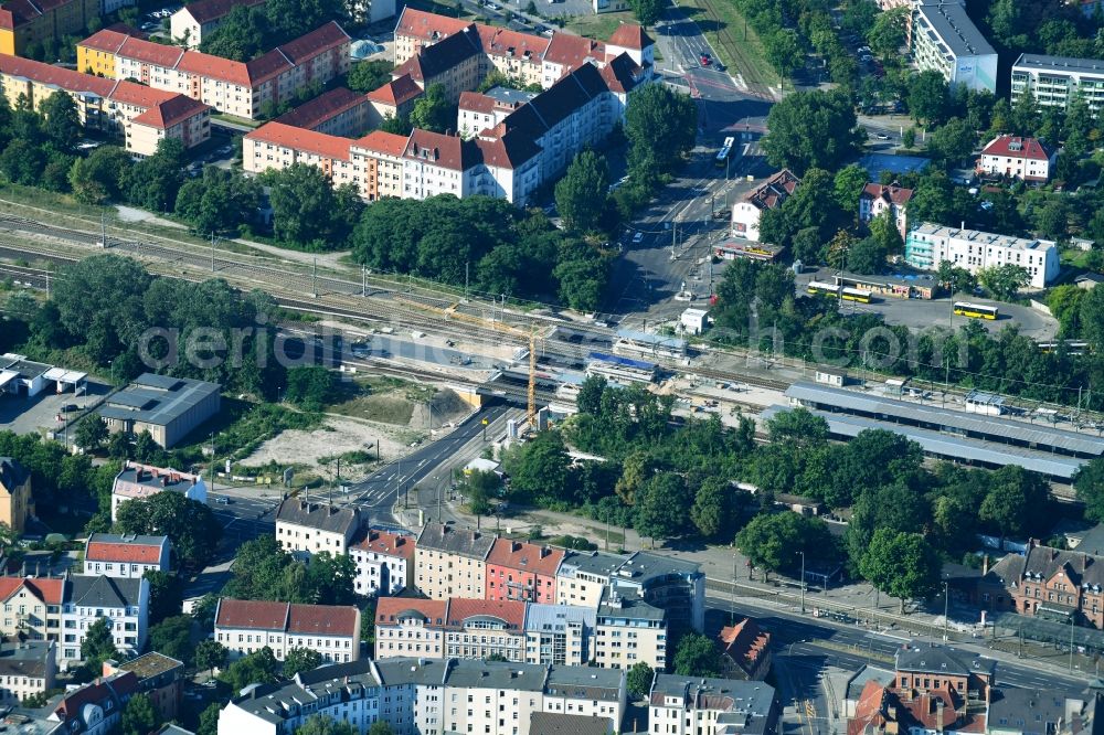 Aerial image Berlin - New construction of the bridge structure on Sterndonm on S- Bahnhof in the district Schoeneweide in Berlin, Germany