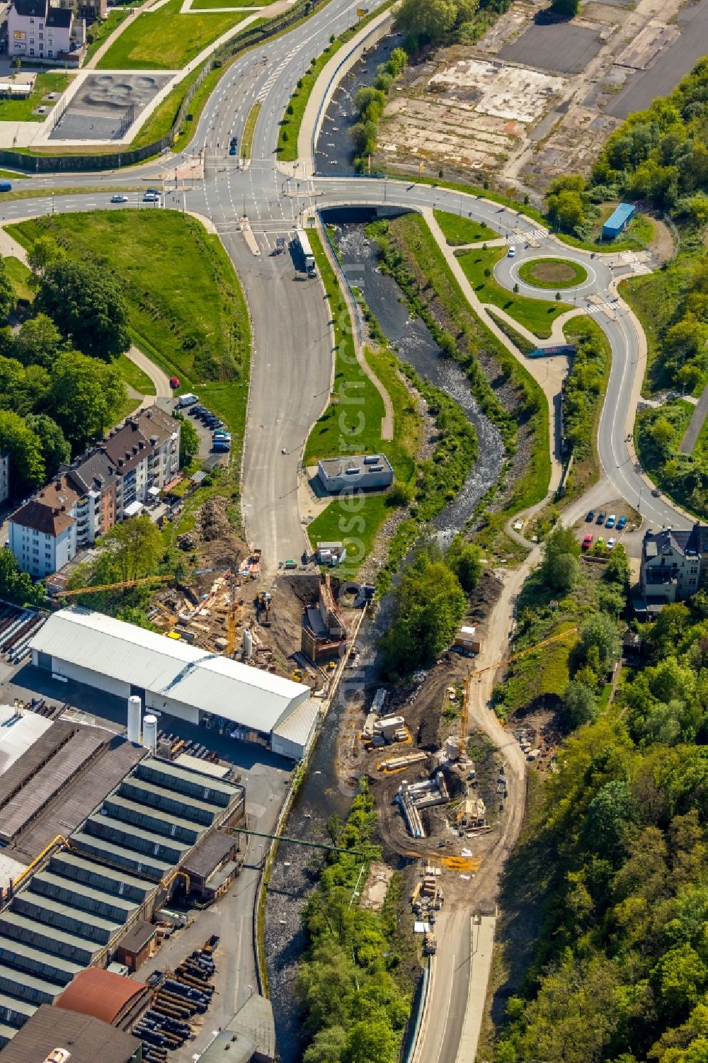 Aerial image Hagen - Construction site for the new construction of the bridge construction on the L 700 in Hagen in the federal state of North Rhine-Westphalia, Germany