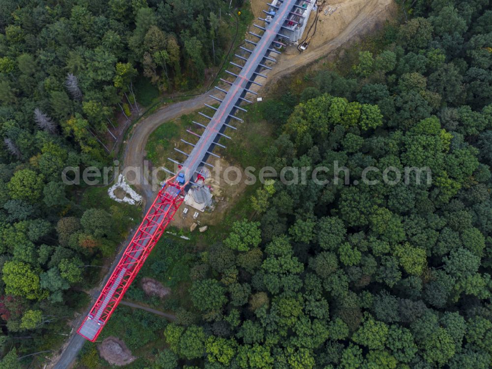 Aerial image Pirna - Construction site for the new bridge structure Gottleuba Valley Bridge - also called Gottleuba Valley Bridge on the bypass along Rottwerndorfer Strasse in Pirna in the state of Saxony, Germany