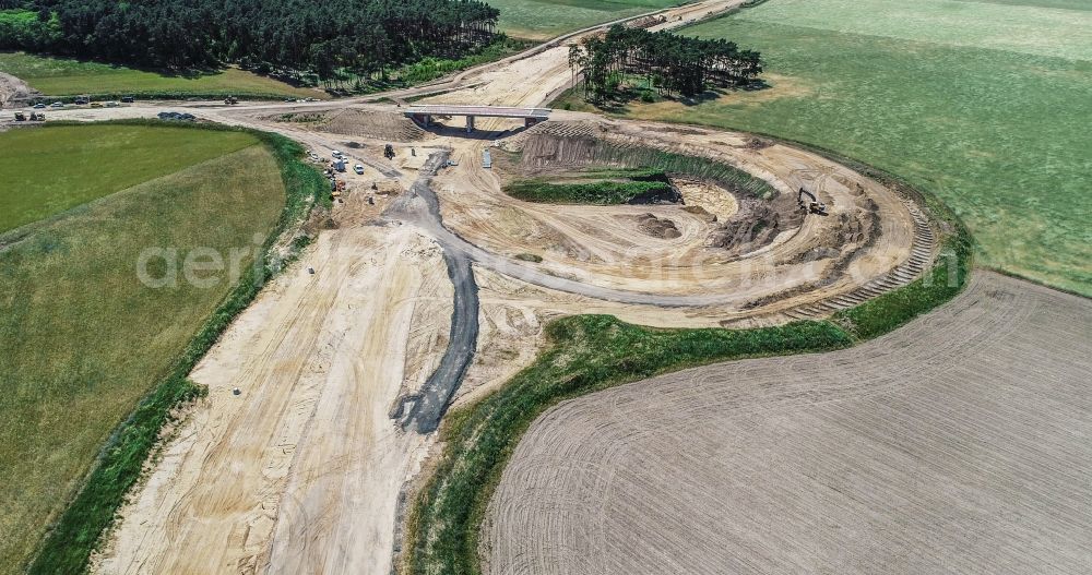 Thyrow from above - New construction of the bridge structure B101 in Thyrow in the state Brandenburg, Germany