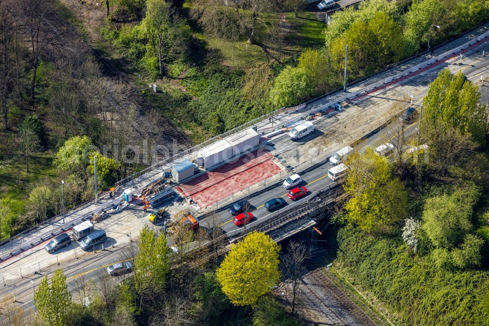 Aerial image Gelsenkirchen - New construction of the bridge structure via the railway line on Turfstrasse in Gelsenkirchen at Ruhrgebiet in the state North Rhine-Westphalia, Germany