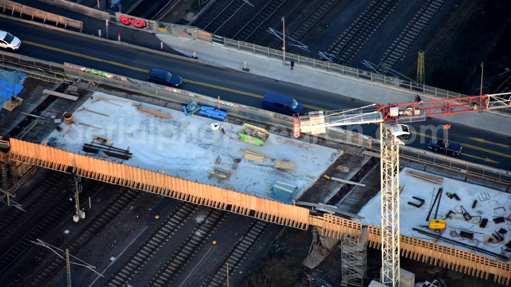 Aerial photograph Bonn - New construction of the bridge structure Viktoriabruecke in the district Weststadt in Bonn in the state North Rhine-Westphalia, Germany