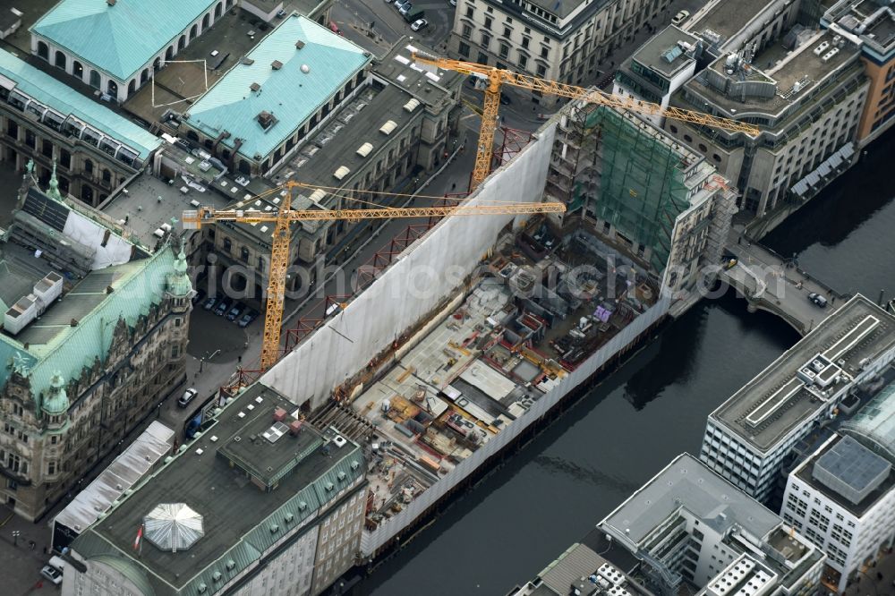 Aerial image Hamburg - Construction site for the new building office and shopping complex in the district Hamburg-Altstadt in Hamburg