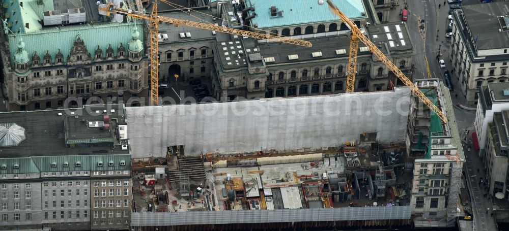 Hamburg from above - Construction site for the new building office and shopping complex in the district Hamburg-Altstadt in Hamburg