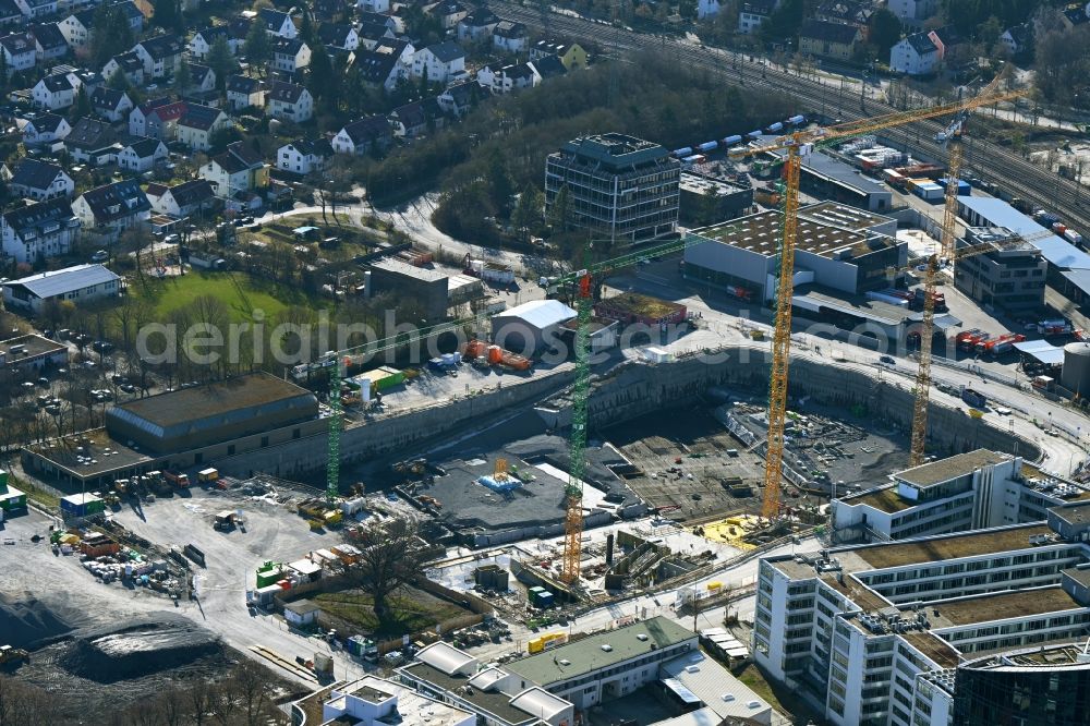 Stuttgart from the bird's eye view: Construction site for the new building of an Office building - Ensemble Allianz - Park on street Hessbruehlstrasse in the district Vaihingen in Stuttgart in the state Baden-Wuerttemberg, Germany