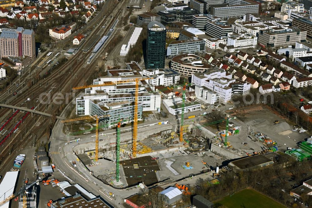 Stuttgart from above - Construction site for the new building of an Office building - Ensemble Allianz - Park on street Hessbruehlstrasse in the district Vaihingen in Stuttgart in the state Baden-Wuerttemberg, Germany