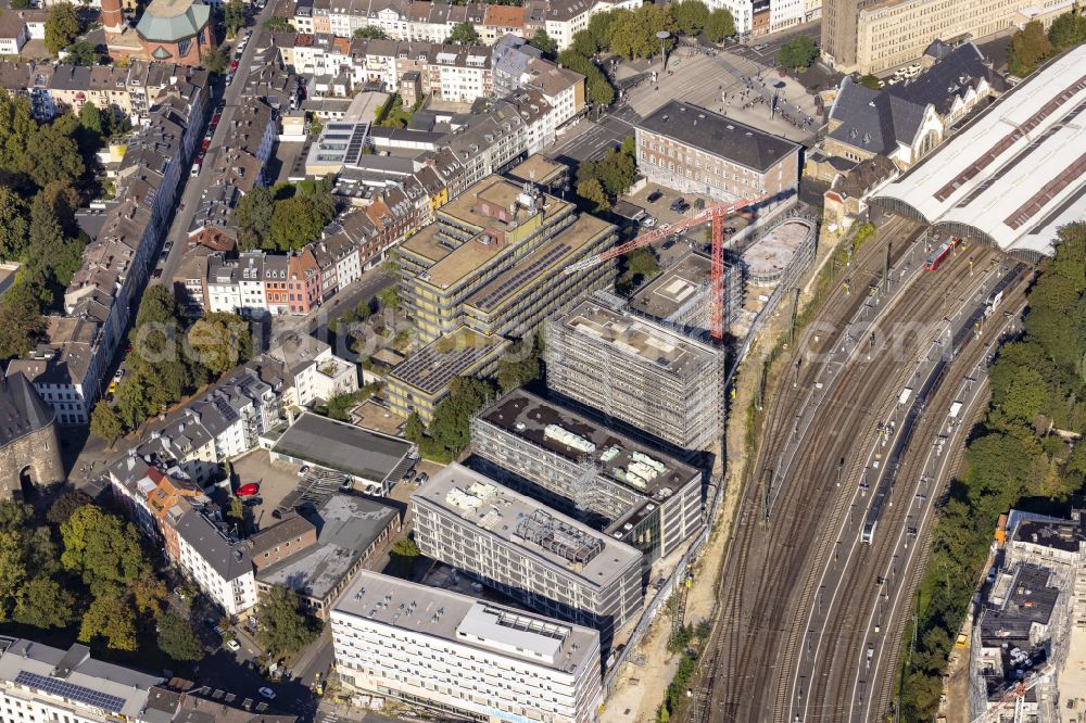 Aachen from the bird's eye view: Construction site for the new building of an Office building - Ensemble BlueGate in Aachen in the state North Rhine-Westphalia, Germany