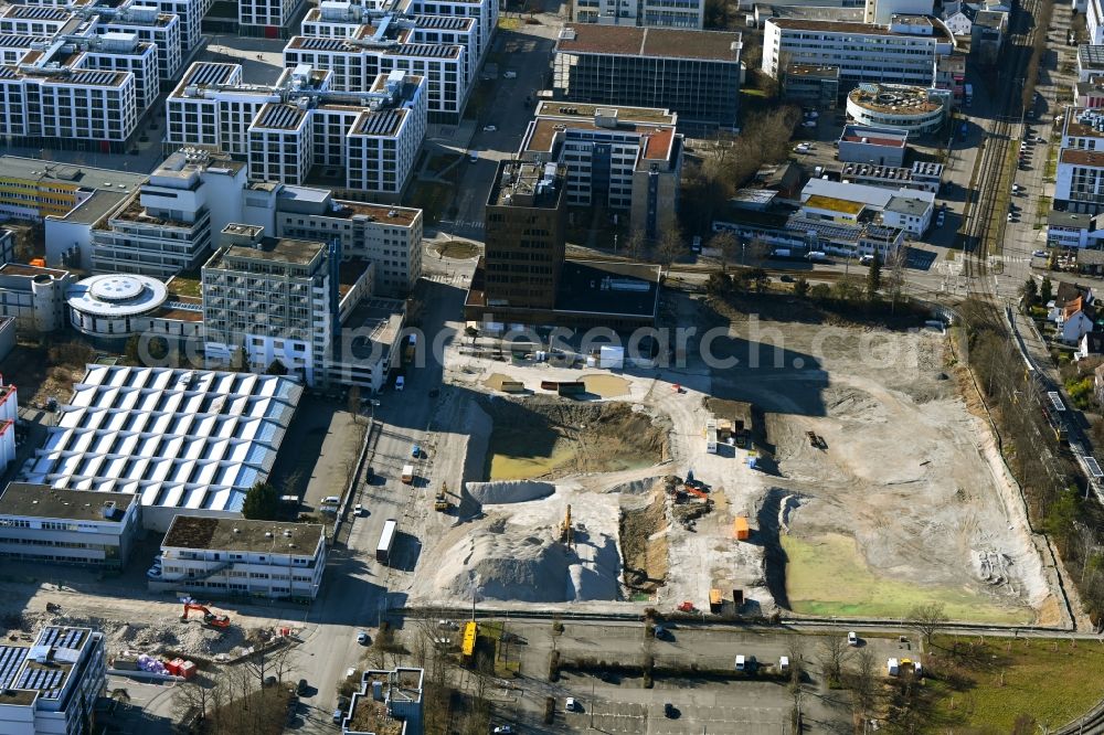 Aerial image Stuttgart - Construction site for the new building of an Office building - Ensemble W2 CAMPUS Am Wallgraben - Schockenriedstrasse in the district Wallgraben-Ost in Stuttgart in the state Baden-Wuerttemberg, Germany