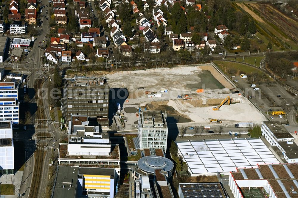 Aerial photograph Stuttgart - Construction site for the new building of an Office building - Ensemble W2 CAMPUS Am Wallgraben - Schockenriedstrasse in the district Wallgraben-Ost in Stuttgart in the state Baden-Wuerttemberg, Germany