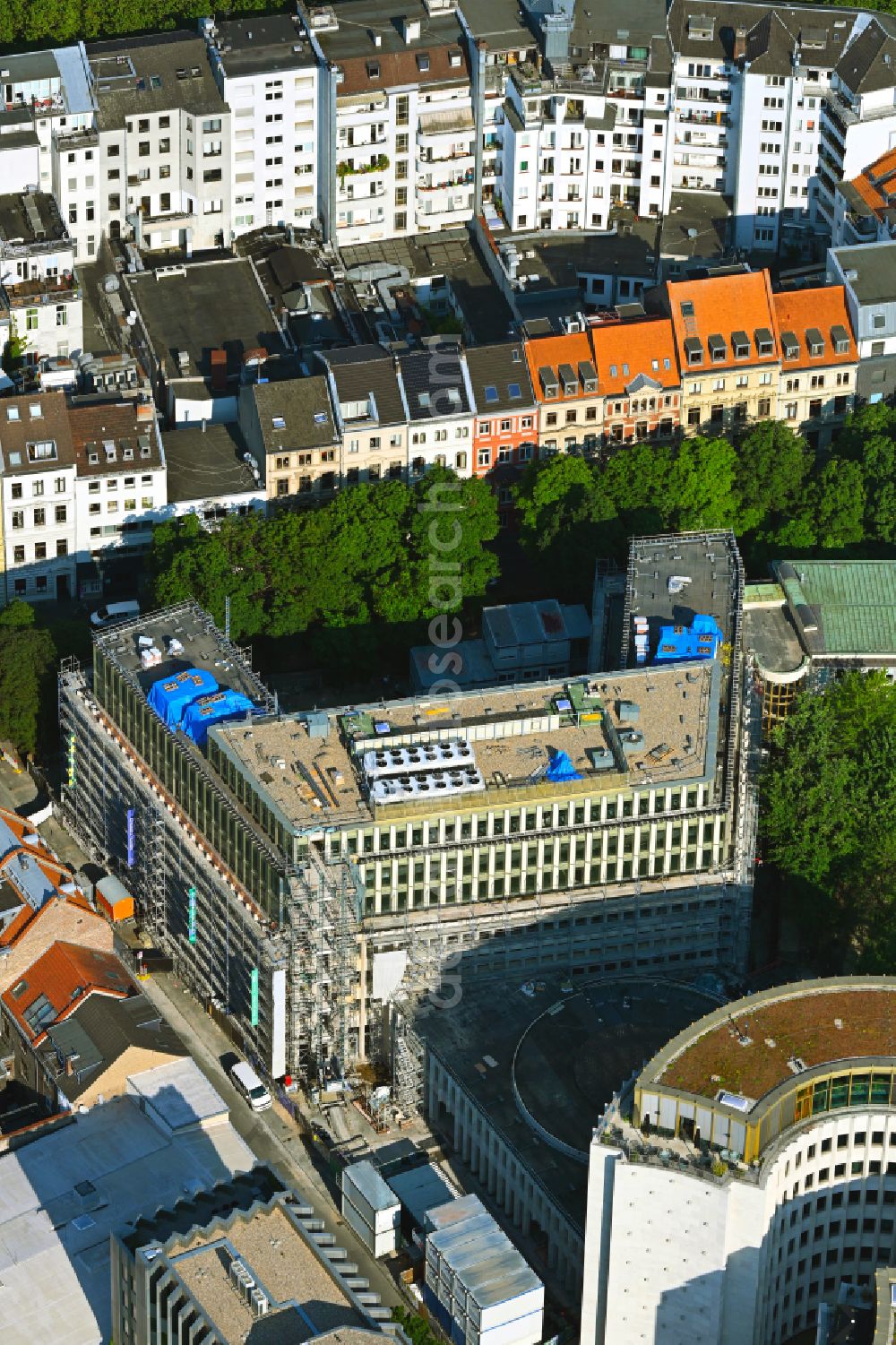 Aerial photograph Köln - Construction site for the new building of an Office building - Ensemble gerling garden on place Hildeboldplatz in the district Altstadt in Cologne in the state North Rhine-Westphalia, Germany