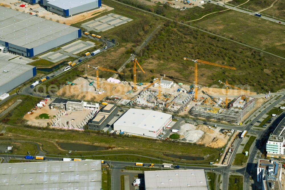 Aerial image Schönefeld - Construction site for the new building of an office building - ensemble on Mizarstrasse in Schoenefeld in the state Brandenburg, Germany