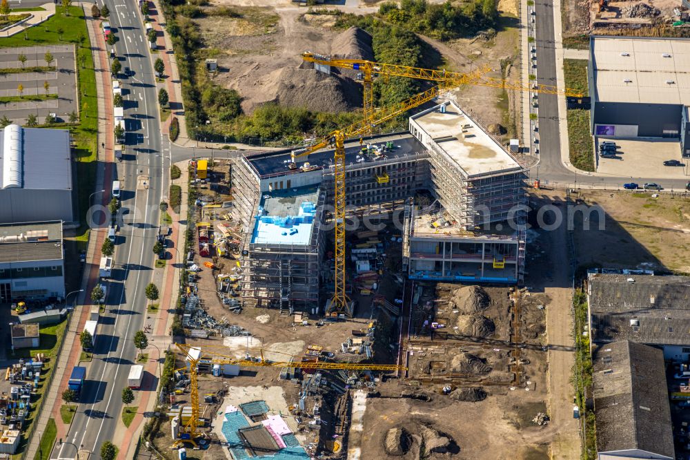 Aerial photograph Essen - Construction site for the new building of an Office building - Ensemble TUeVNORD on street Am Schacht Hubert in the district Frillendorf in Essen at Ruhrgebiet in the state North Rhine-Westphalia, Germany