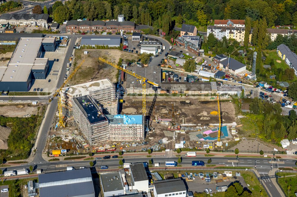 Essen from above - Construction site for the new building of an Office building - Ensemble TUeVNORD on street Am Schacht Hubert in the district Frillendorf in Essen at Ruhrgebiet in the state North Rhine-Westphalia, Germany