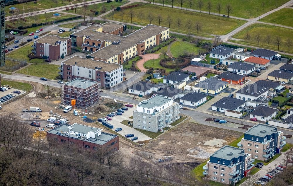 Oberhausen from above - Construction site for the new building of an Office building - Ensemble im Olga-Park on Schacht - Zum Steigerhaus in Oberhausen at Ruhrgebiet in the state North Rhine-Westphalia, Germany