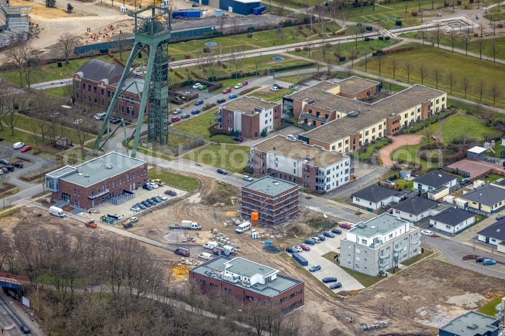 Oberhausen from the bird's eye view: Construction site for the new building of an Office building - Ensemble im Olga-Park on Schacht - Zum Steigerhaus in Oberhausen at Ruhrgebiet in the state North Rhine-Westphalia, Germany