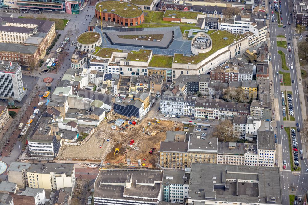 Aerial photograph Duisburg - Construction site for the new building of an Office building - Ensemble on the Boersenstrasse in the district Dellviertel in Duisburg at Ruhrgebiet in the state North Rhine-Westphalia, Germany