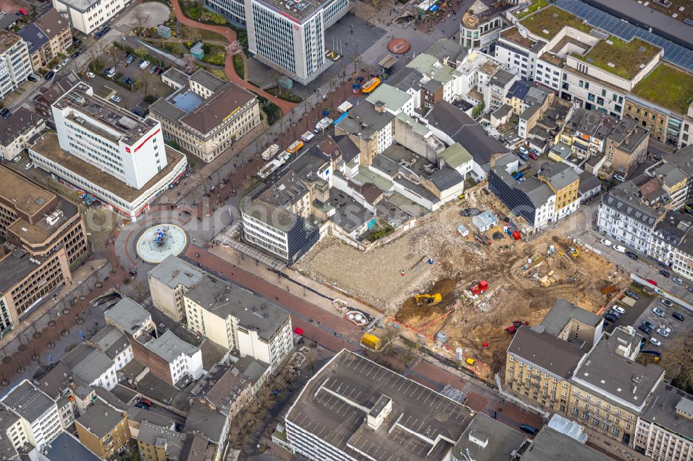 Duisburg from above - Construction site for the new building of an Office building - Ensemble on the Boersenstrasse in the district Dellviertel in Duisburg at Ruhrgebiet in the state North Rhine-Westphalia, Germany