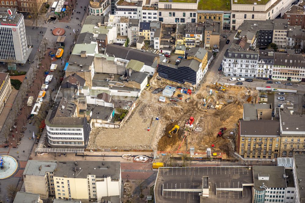 Duisburg from the bird's eye view: Construction site for the new building of an Office building - Ensemble on the Boersenstrasse in the district Dellviertel in Duisburg at Ruhrgebiet in the state North Rhine-Westphalia, Germany