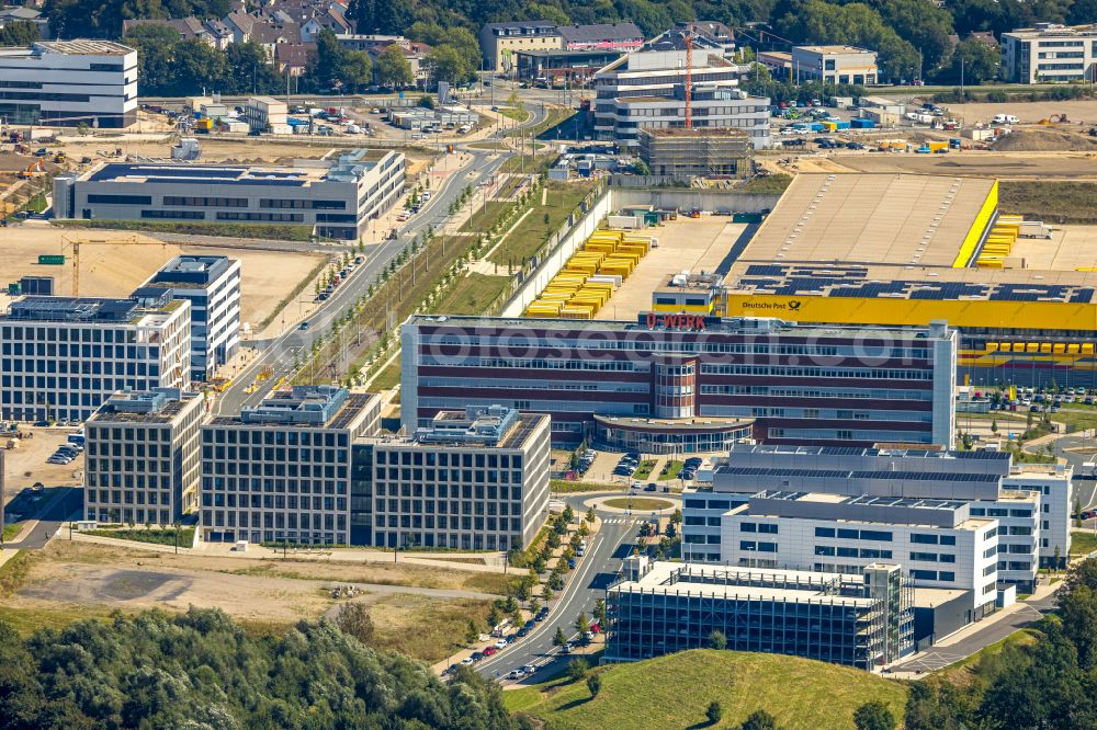 Bochum from above - Construction site for the new building of an Office building - Ensemble O-Werk- Campus on street Suttner-Nobel-Allee in the district Laer in Bochum at Ruhrgebiet in the state North Rhine-Westphalia, Germany