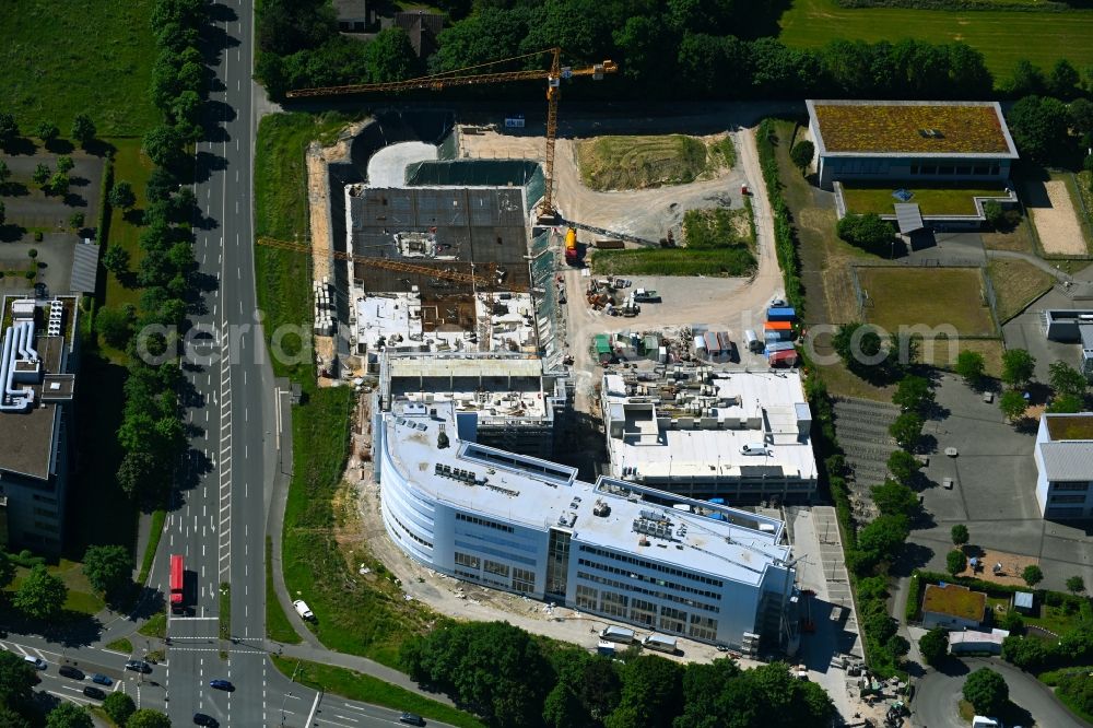 Aerial image Paderborn - Construction site for the new building of an Office building - Ensemble of the Westend-Carree on Heinz-Nixdorf-Ring corner Paderborner Strasse in Paderborn in the state North Rhine-Westphalia, Germany