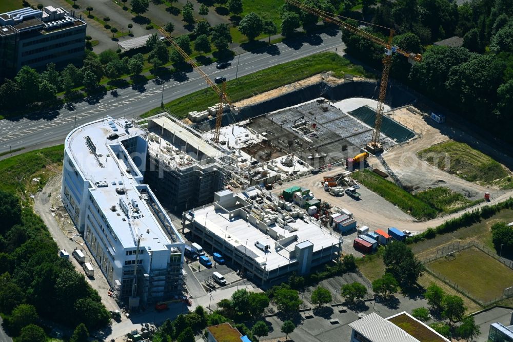 Aerial photograph Paderborn - Construction site for the new building of an Office building - Ensemble of the Westend-Carree on Heinz-Nixdorf-Ring corner Paderborner Strasse in Paderborn in the state North Rhine-Westphalia, Germany