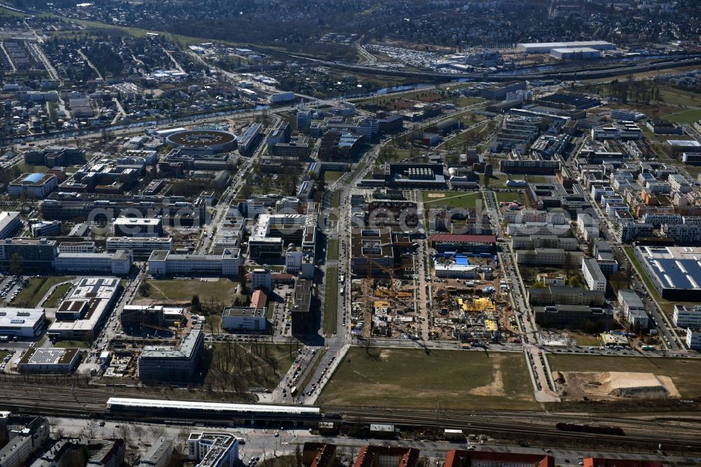 Berlin from above - Construction site to build a new office and commercial building Allianz Campus Berlin in the district Johannisthal - Adlershof in Berlin