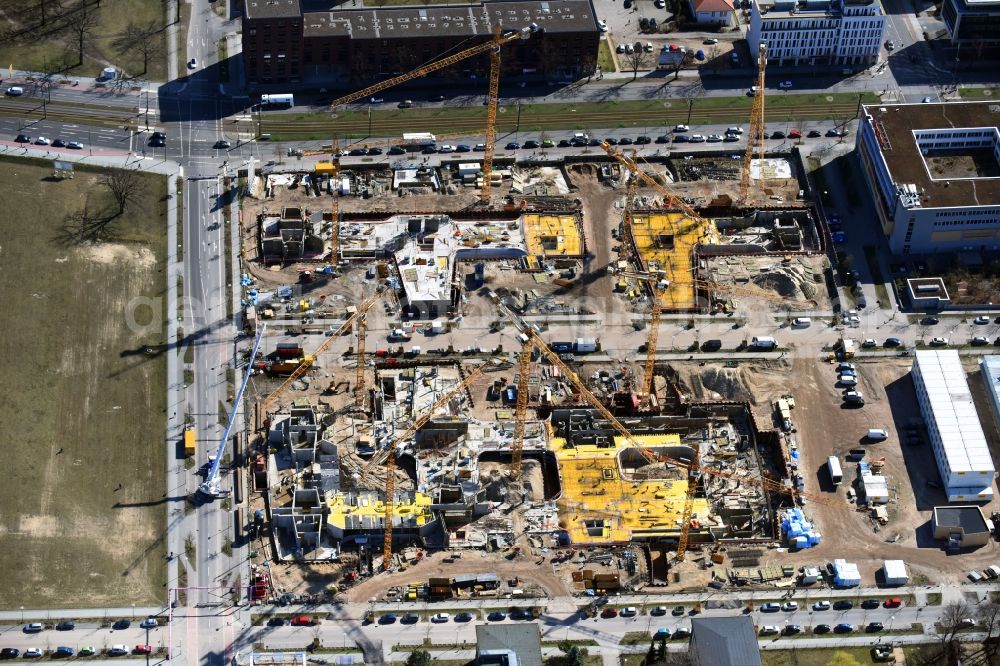 Berlin from the bird's eye view: Construction site to build a new office and commercial building Allianz Campus Berlin in the district Johannisthal - Adlershof in Berlin